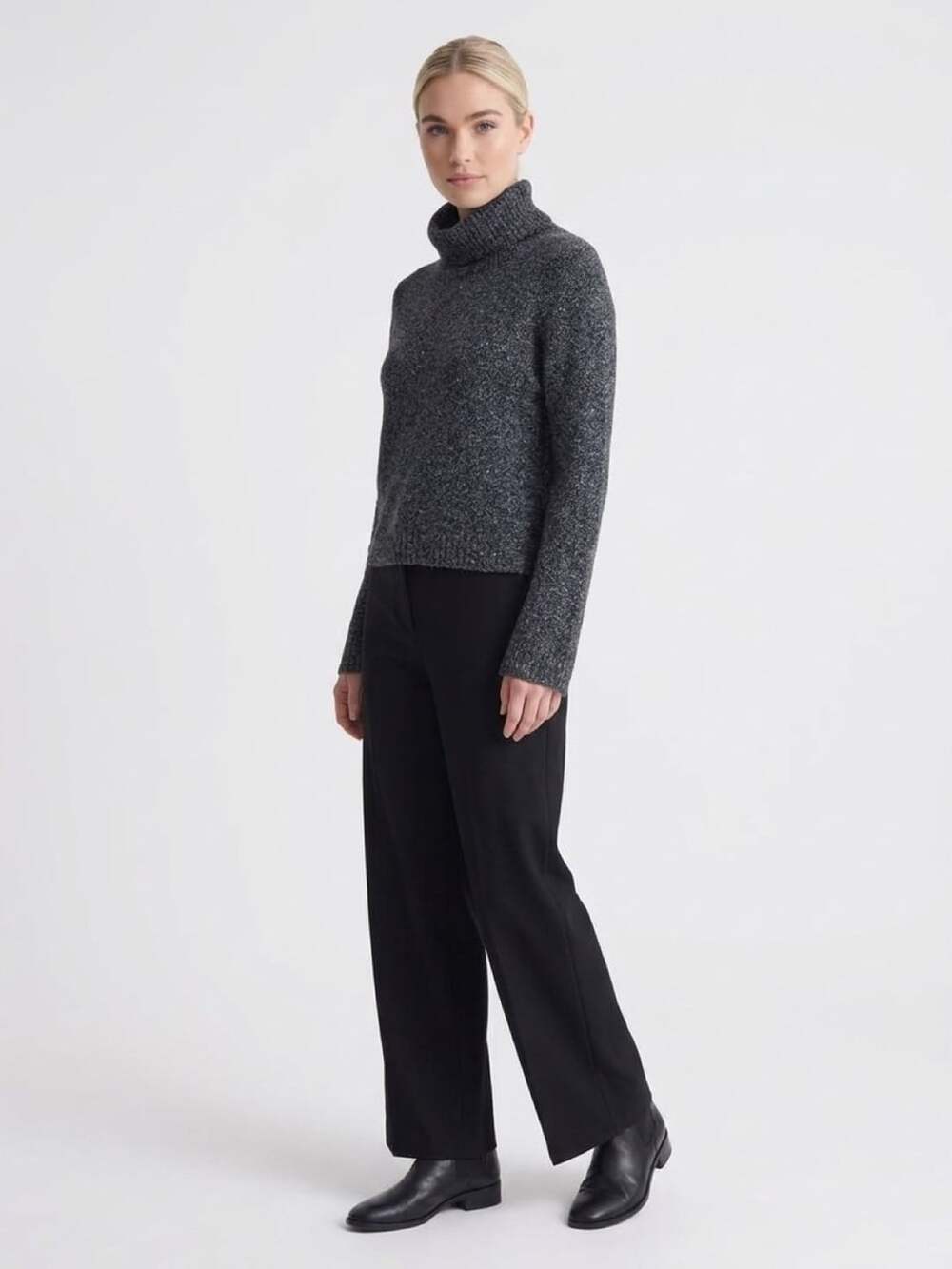 Bp. Turtleneck Sweater Size M Gray Black Marl Melange Knit